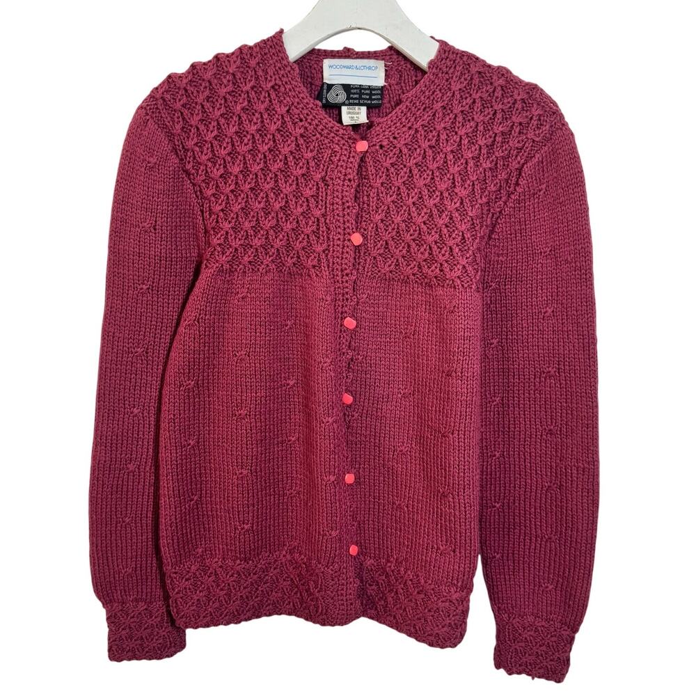 Woodward & Lothrop Vintage Pure New Wool Cardigan Sweater Women L Cranberry Cozy